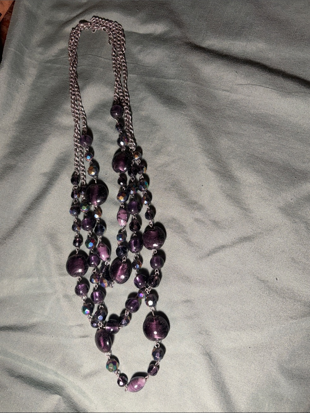Source Unknown Multi-Strand Purple Bead Necklace with Iridescent Accents